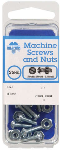 HILLMAN No. 8-32 in. X 1/2 in. L Slotted Round Head Zinc-Plated Steel Machine Screws 10 pk, Pack of 10