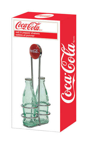 TableCraft Coca-Cola Clear Glass/Steel Salt and Pepper Shakers w/Rack 1 oz, Pack of 6