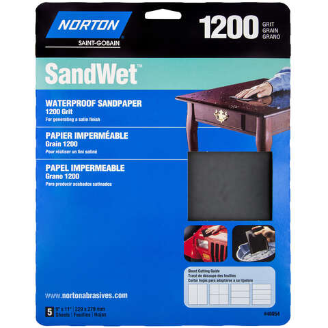 Norton SandWet 11 in. L X 9 in. W 1200 Grit Aluminum Oxide Waterproof Sandpaper 5 pk