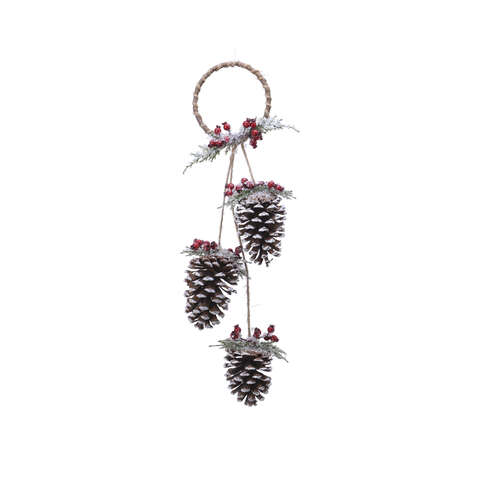 Decoris Multicolored Pinecone with Berries Hanger 23 in., Pack of 12