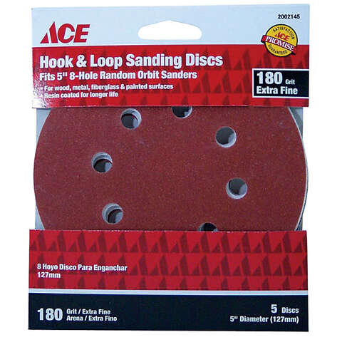 Ace 5 in. Aluminum Oxide Hook and Loop Sanding Disc 180 Grit Extra Fine 5 pk, Pack of 5