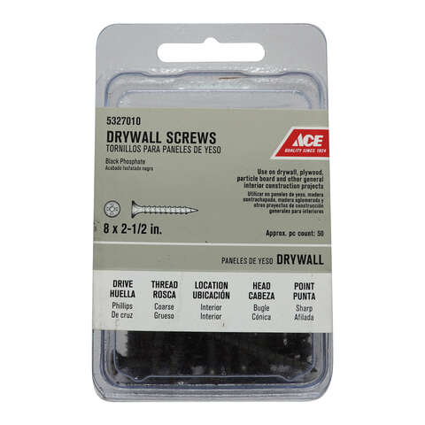 Ace No. 8 wire X 2-1/2 in. L Phillips Coarse Drywall Screws 50 pk