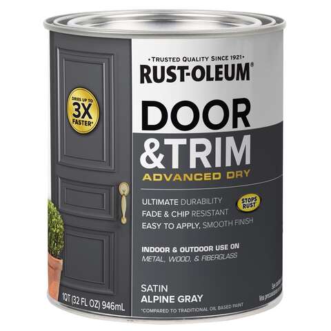 Rust-Oleum Stops Rust Satin Alpine Gray Water Base Door Paint Exterior and Interior 1 qt, Pack of 2