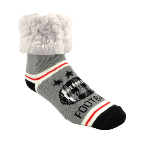 Pudus Unisex Classic Football One Size Fits Most Slipper Socks Gray, Pack of 3