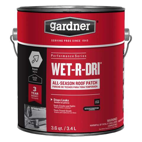 Gardner WET-R_DRI Gloss Black Patching Cement All-Weather Roof Cement 1 gal, Pack of 6