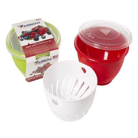 Arrow Home Products Assorted Plastic Berry Bowl and Colander Set 6 pc, Pack of 4