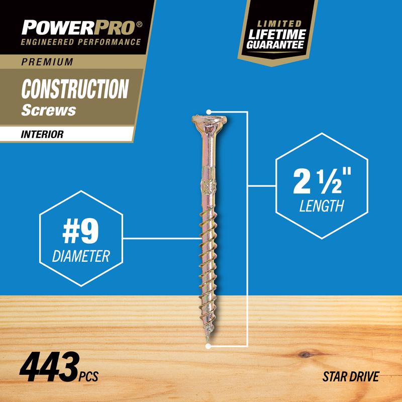 HILLMAN Power Pro No. 9 X 2-1/2 in. L Star Yellow Zinc Coarse Wood Screws 443 pk