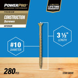 HILLMAN Power Pro No. 10 X 3-1/2 in. L Star Bronze Ceramic Coarse Wood Screws 280 pk