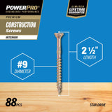 HILLMAN Power Pro No. 9 X 2-1/2 in. L Star Yellow Zinc Coarse Wood Screws 88 pk
