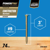 HILLMAN Power Pro No. 9 X 3 in. L Star Yellow Zinc Coarse Wood Screws 74 pk