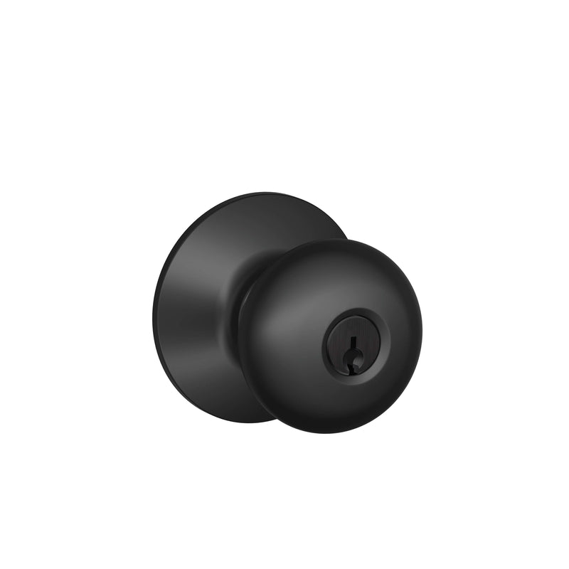 Schlage Plymouth Matte Black Entry Door Knob Key: K4 1-3/4 in.