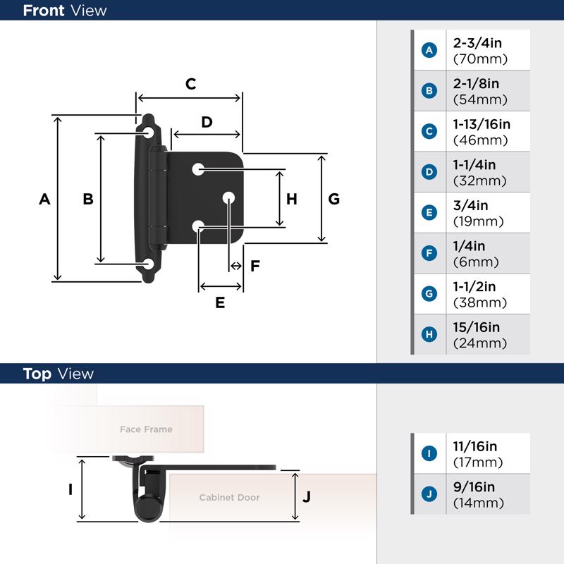 Amerock 1 13/16 in. W X 2-3/4 in. L Black Steel Self-Closing Hinge 2 pk