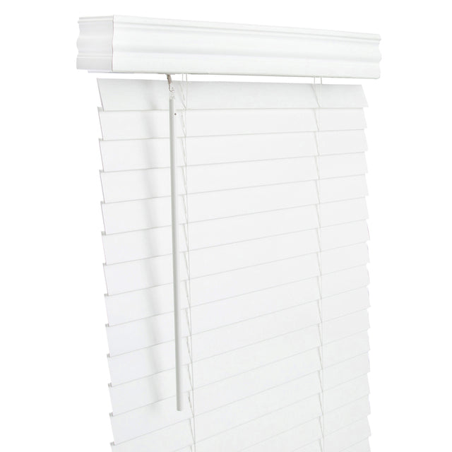 Living Accents Faux Wood 2 in. Mini-Blinds 32 inch in. W X 60 inch in. H White Cordless