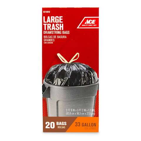 Ace 33 gal No Scent Scent Trash Bags Drawstring 20 pk 1.1 mil, Pack of 12