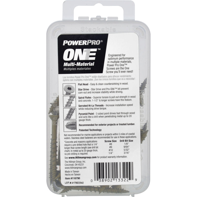 HILLMAN Power Pro No. 8 Ga. X 2 in. L Star Flat Head Coarse Multi-Material Screws, Pack of 5