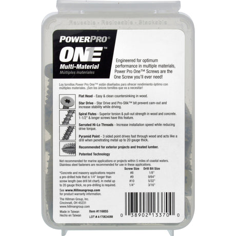 HILLMAN Power Pro 1/4 in. Ga. X 1-3/4 in. L Star Flat Head Coarse Multi-Material Screws