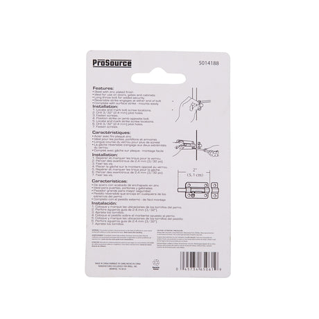 ProSource CL-199-PS Barrel Bolt, Steel, Zinc