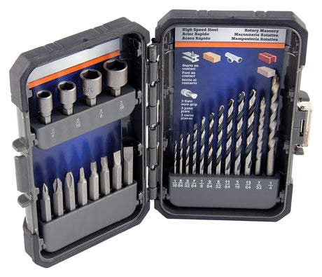 Vulcan 870920OR Drill Bit Set, 24-Piece, S2 Steel, Chrome Molybdenum/Satin