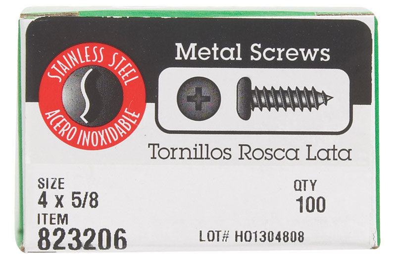 HILLMAN No. 4 X 5/8 in. L Phillips Pan Head Sheet Metal Screws 100 pk