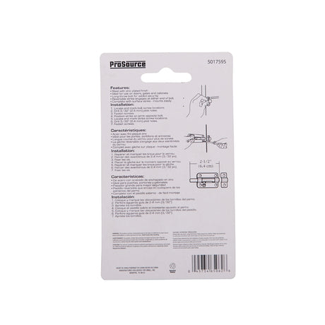 ProSource CL-201-PS Barrel Bolt, 0.31 Dia in Bolt Head, 2-1/2 in L Bolt, Steel, Zinc Plated