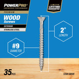 HILLMAN Power Pro No. 9 in. X 2 in. L Stainless Steel Star Flat Head Exterior Deck Screws 35 pk