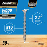 HILLMAN Power Pro No. 10 Ga. X 2-1/2 in. L Stainless Steel Star Flat Head Exterior Deck Screws 30 pk