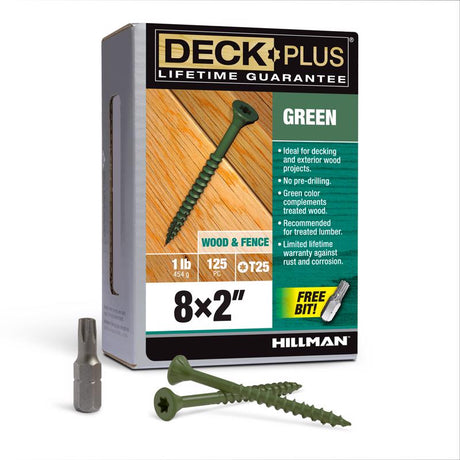 HILLMAN Deck Plus No. 8 Ga. X 2 in. L Green Star Flat Head Exterior Deck Screws 1 lb 125 pk