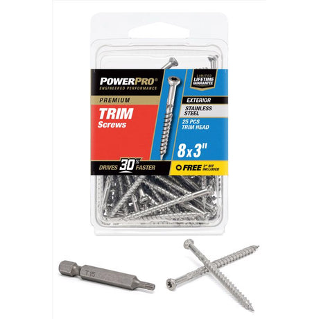 HILLMAN Power Pro No. 8 X 3 in. L Star Coarse Trim Screws 25 pk