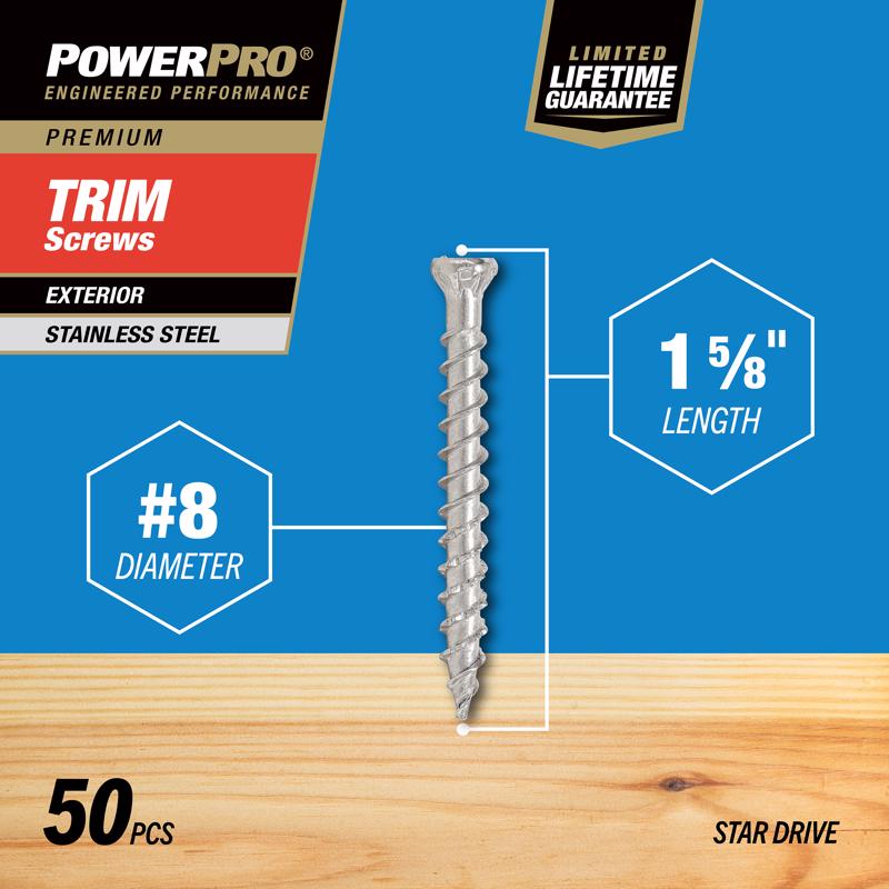 HILLMAN Power Pro No. 8 X 1-5/8 in. L Star Coarse Trim Screws 50 pk