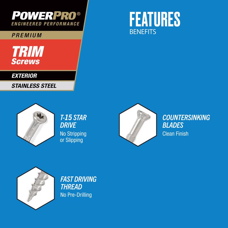 HILLMAN Power Pro No. 8 X 1-5/8 in. L Star Coarse Trim Screws 50 pk