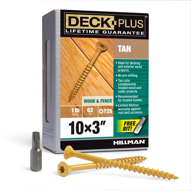 HILLMAN Deck Plus No. 10 Ga. X 3 in. L Tan Star Flat Head Exterior Deck Screws 1 lb 62 pk