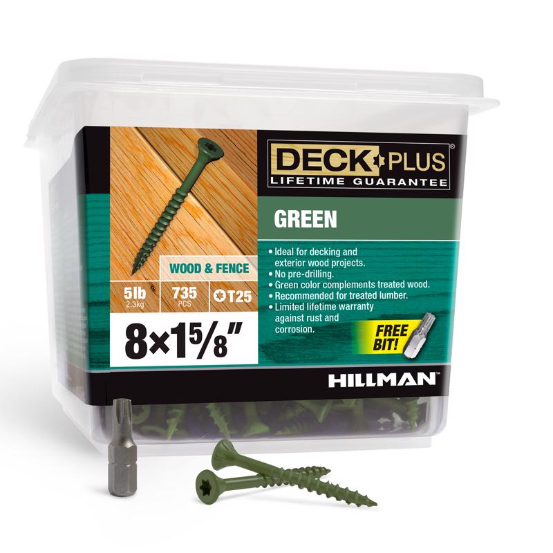 HILLMAN Deck Plus No. 8 Ga. X 1-5/8 in. L Green Star Flat Head Exterior Deck Screws 6 lb 735