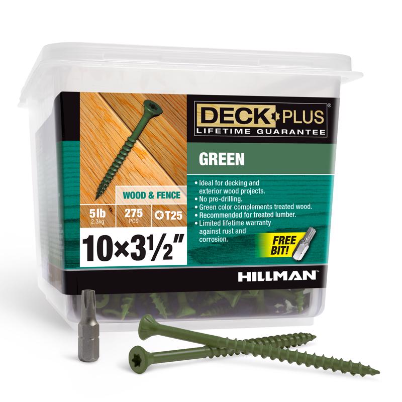 HILLMAN Deck Plus No. 10 in. X 3-1/2 in. L Green Star Flat Head Exterior Deck Screws 5 lb 275 pk