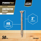 HILLMAN Power Pro No. 8 X 2 in. L Star Coarse Wood Screws 50 pk