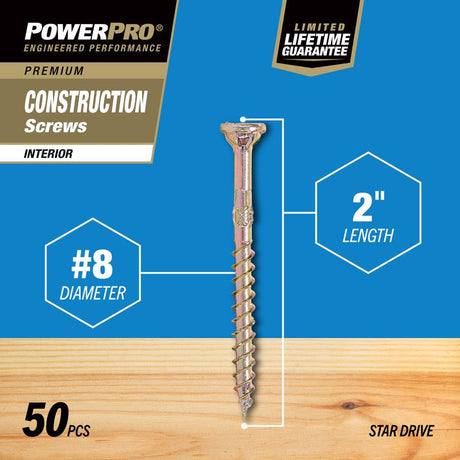 HILLMAN Power Pro No. 8 X 2 in. L Star Coarse Wood Screws 50 pk