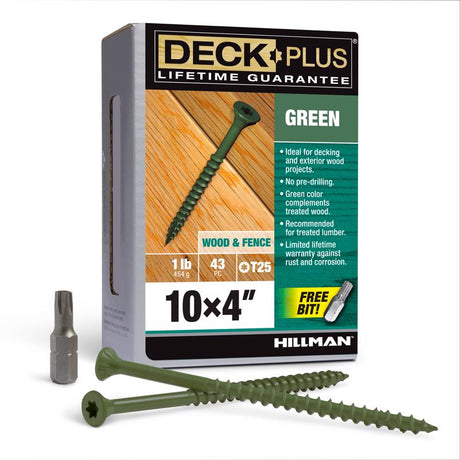 HILLMAN Deck Plus No. 10 Ga. X 4 in. L Green Star Flat Head Exterior Deck Screws 1 lb 43 pk