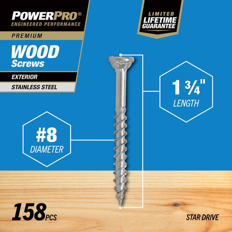 HILLMAN Power Pro No. 8 Ga. X 1-3/4 in. L Stainless Steel Star Flat Head Exterior Deck Screws 1 lb 1