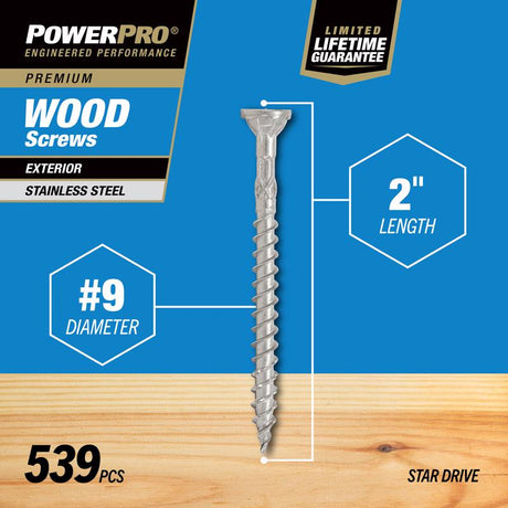 HILLMAN Power Pro No. 9 Ga. X 2 in. L Stainless Steel Star Flat Head Exterior Deck Screws 5 lb 539 p