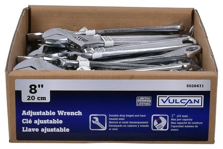 Vulcan WC917-04 Adjustable Wrench, 8 in OAL, Steel, Chrome, Pack of 30