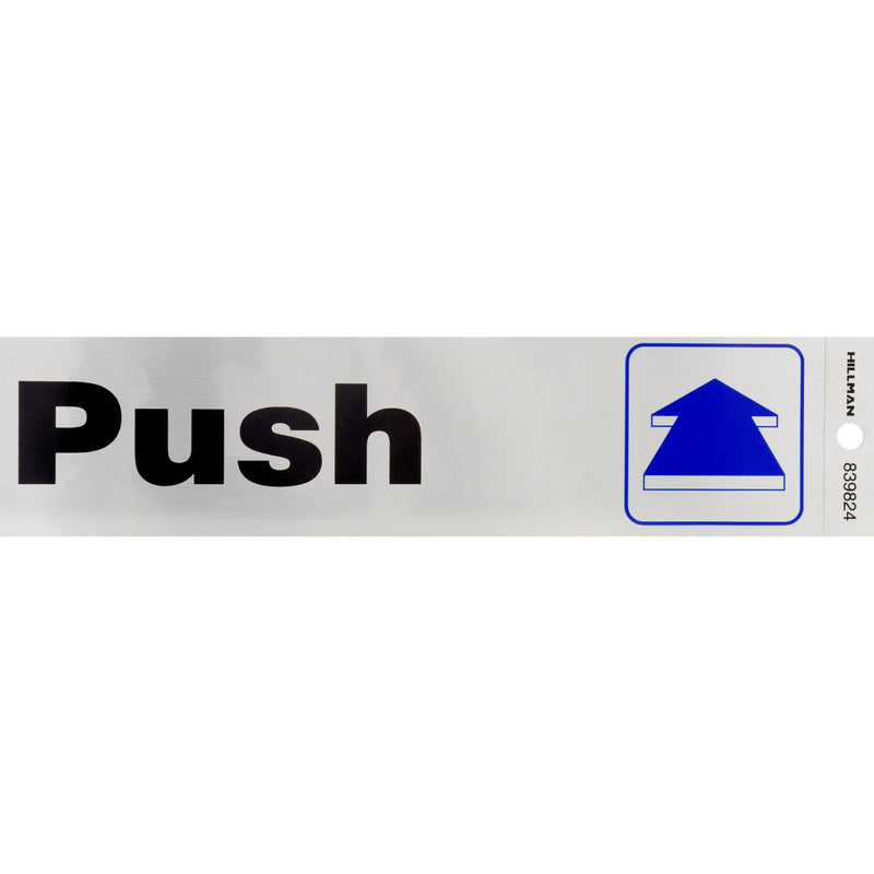 HILLMAN English Silver Push/Pull Decal 2 in. H X 8 in. W, Pack of 6