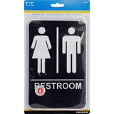 HILLMAN English Black Restroom Plaque 9 in. H X 6 in. W, Pack of 3