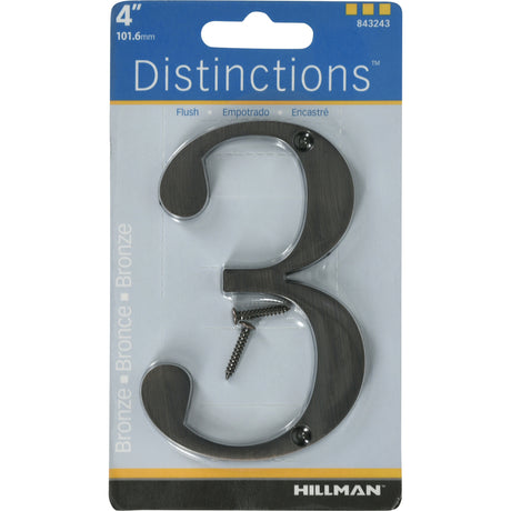 HILLMAN Distinctions 4 in. Bronze Zinc Die-Cast Screw-On Number 3 1 pc, Pack of 3
