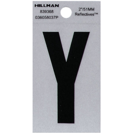 HILLMAN 2 in. Reflective Black Vinyl Self-Adhesive Letter Y 1 pc, Pack of 6
