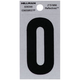 HILLMAN 2 in. Reflective Black Vinyl Self-Adhesive Letter O 1 pc, Pack of 6