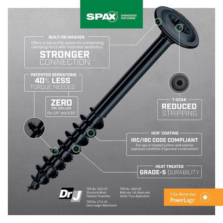 SPAX PowerLag 1/4 in. in. X 6 in. L T-30 Washer Head Serrated Structural Screws