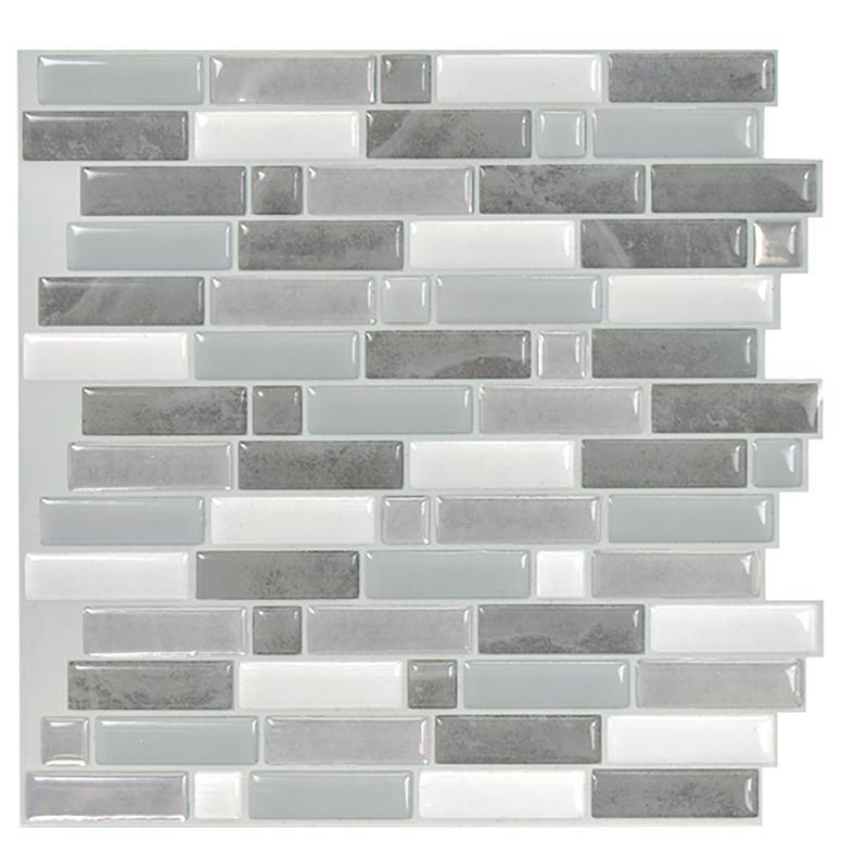 Smart Tiles 9.36 in. W X 9.73 in. L Gray/White Mosaic Vinyl Adhesive Wall Tile 4 pc, Pack of 6