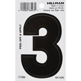HILLMAN 3 in. Black Vinyl Self-Adhesive Number 3 1 pc, Pack of 6
