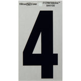 HILLMAN 5 in. Reflective Black Vinyl Self-Adhesive Number 4 1 pc, Pack of 6