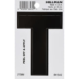 HILLMAN 3 in. Black Vinyl Self-Adhesive Letter T 1 pc, Pack of 6