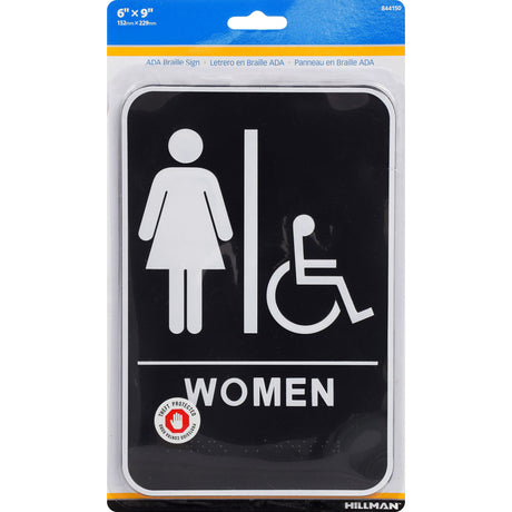 HILLMAN English Black Restroom Plaque 9 in. H X 6 in. W, Pack of 3